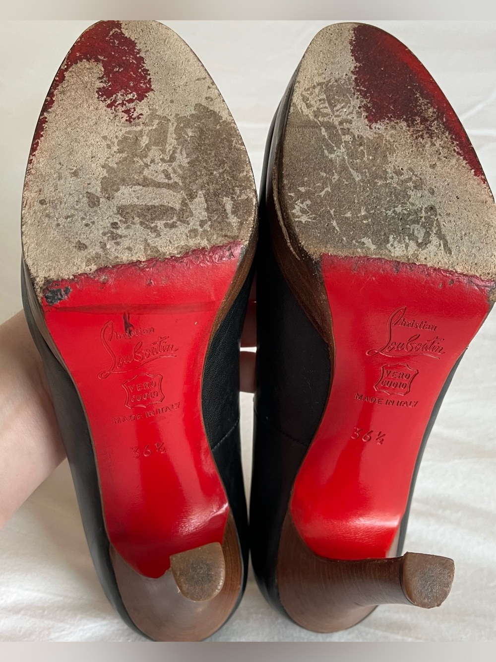 Christian Louboutin Black Leather Wooden Platform Pumps Heels - Picture 7 of 8